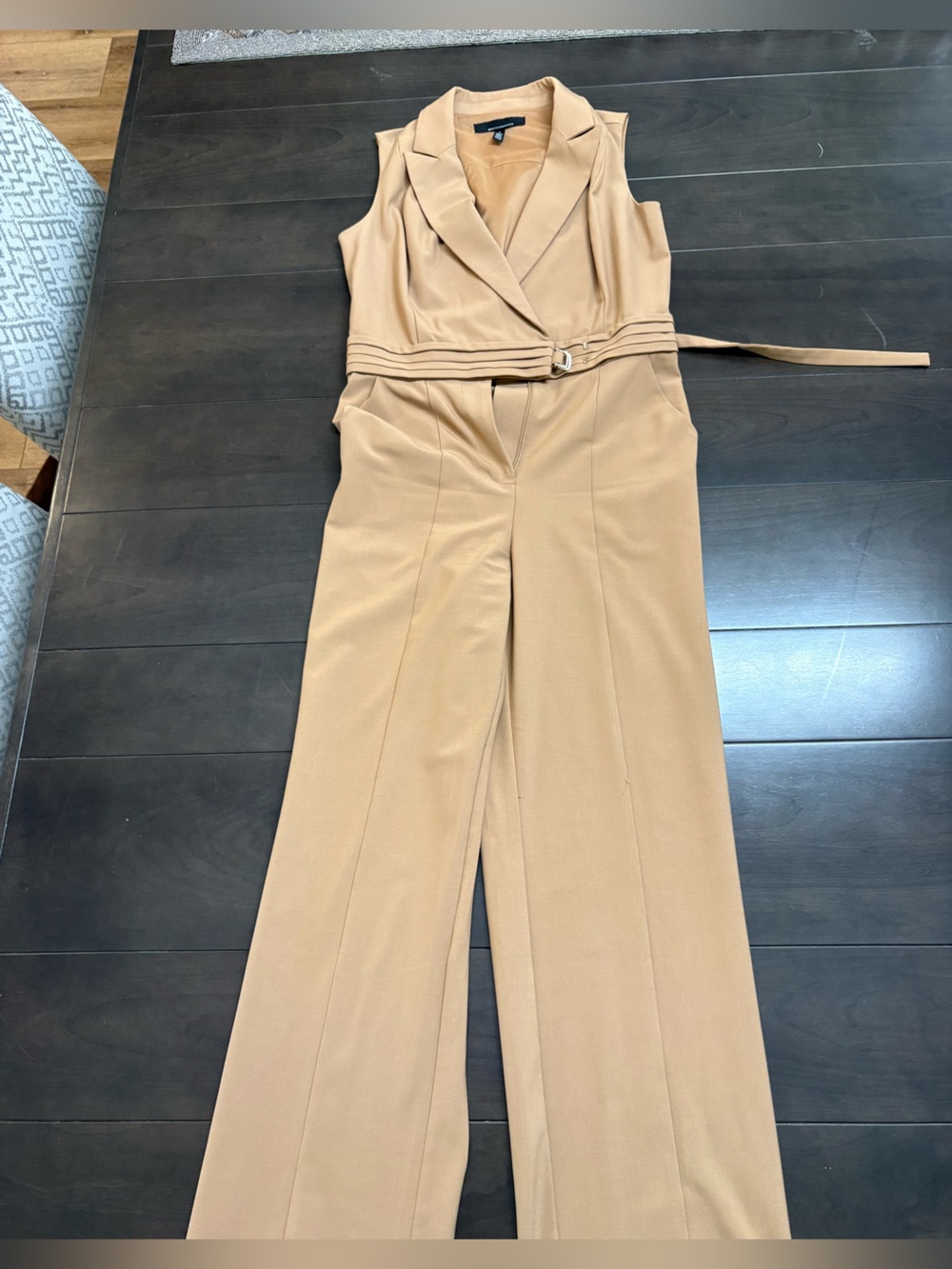 White House Black Market Tan Sleeveless Belted Wide-Leg Jumpsuit